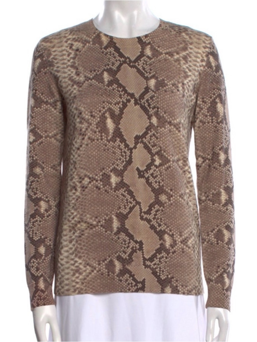 Tory Burch Brown Python-Print Crewneck Sweater